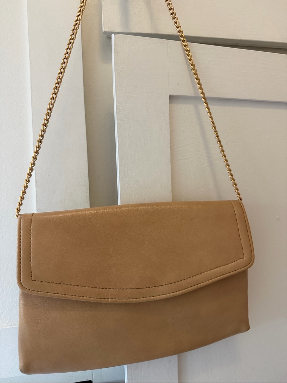 Vintage Tan Envelope Chain Shoulder Bag Clutch